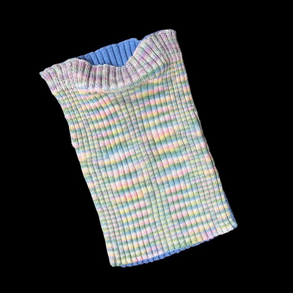 Vintage Sweater Vest Handmade Reversible Crocheted Pastel Stripes Blue Ribbed